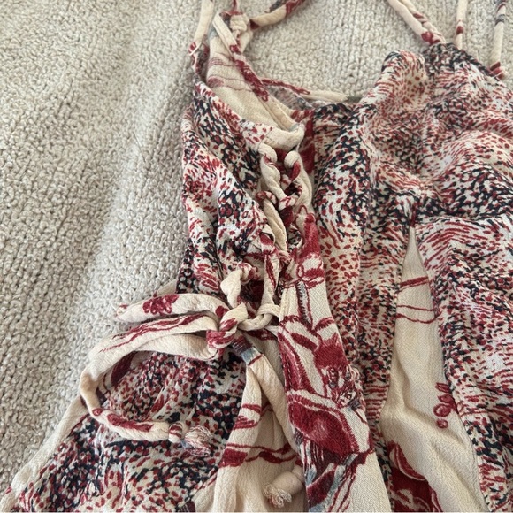 Free People Isabella Dress Side Lace Up Tie boho mixed print cut sew Romper Pink - Picture 5 of 7